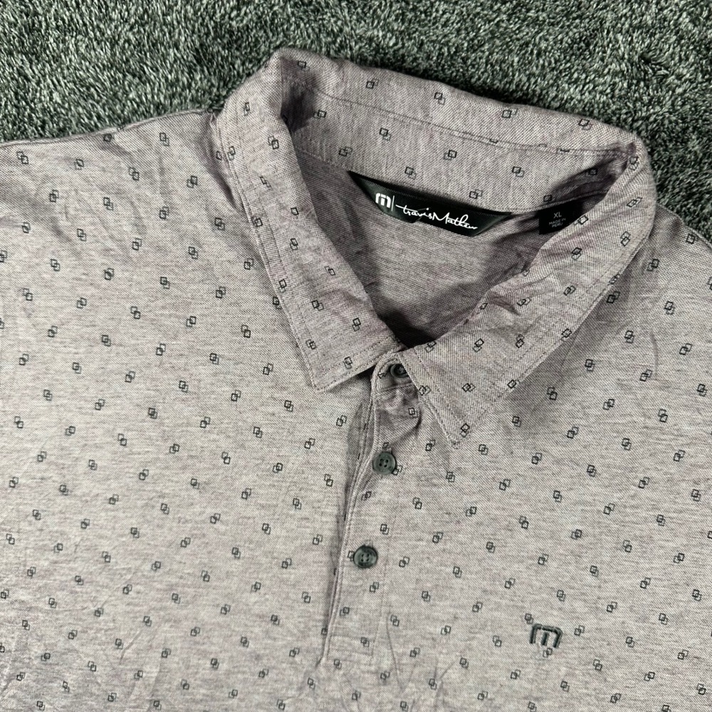 Travis Mathew Polo Shirt Mens XL Purple Geometric Print Stretch Golf Activewear